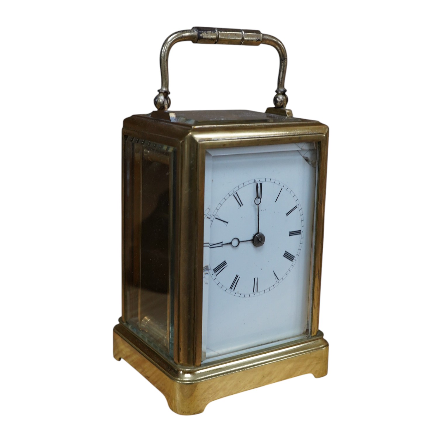 A 19th century French gorge cased carriage clock with original early lever escapement, c.1880, and enamel dial, with key, 16cm high. Condition - dial poor, untested